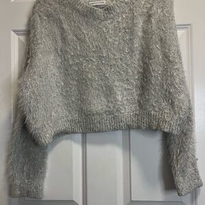 URBAN OUTFITTERS Gray Sparkly Fuzzy Cropped Sweater